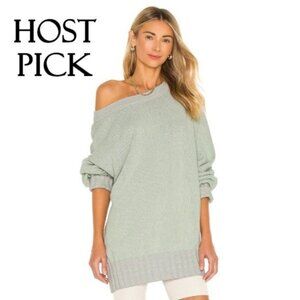 NWT Free People lime grey cotton blend oversize relaxed fit sweater, M